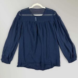 Akris Punto Women's Sheer Blouse Top Boho Blue Button Sleeve Swiss Size 10